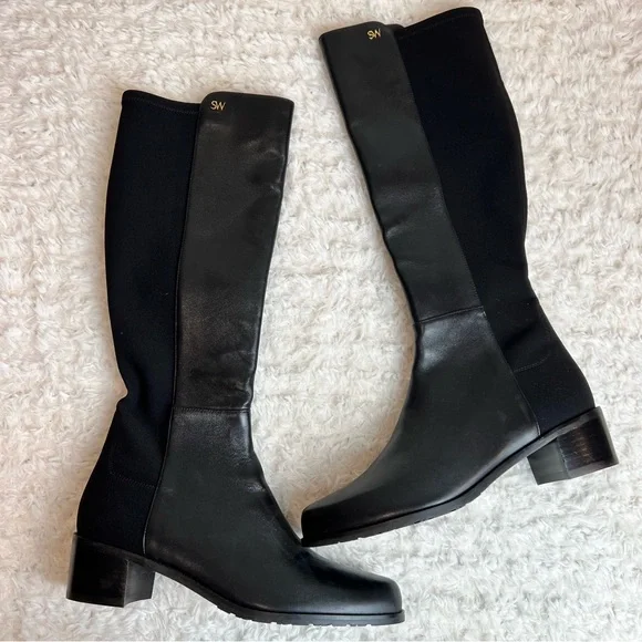 NEW Stuart Weitzman Jayla Knee Black Leather Knee High Boot in Size 8 - Picture 5 of 14